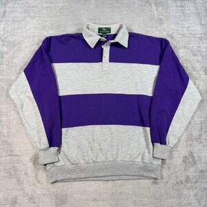 Steeplechase Sweatshirt Mens Medium Purple Vintage 90s Striped Rugby Polo